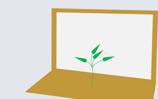 Dieses Bild zeigt einen Laptop aus welchem eine Pflanze wächst und soll für die Nachhaltigkeit in der IT stehen.